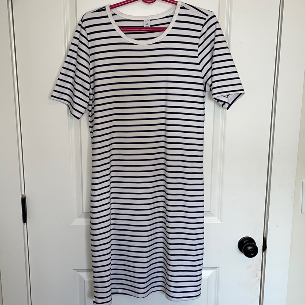 Navy Blue and White Striped Dress sz Medium Tall